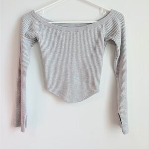 Garage Grey Cropped Long Sleeve Off Shoulder Top Ribbed Bodycon Size XS
